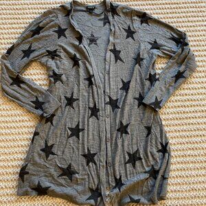Torrid Womens Button Front Cardigan Sweater Star Print Long Sleeve Size 2 Gray
